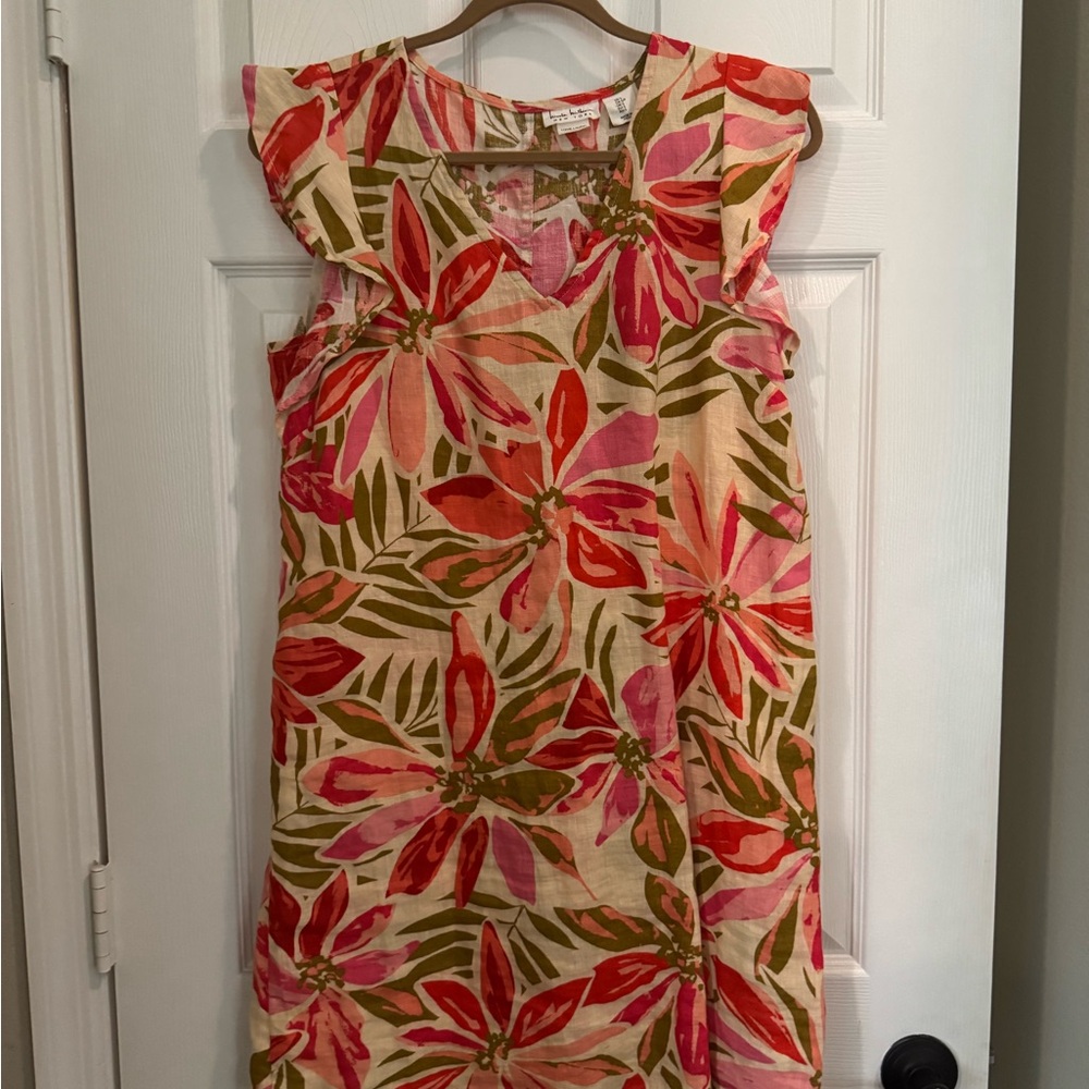 Nicole Miller Pink and Green Linen Dress